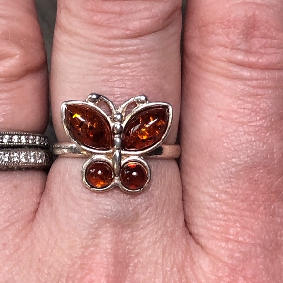 Amber Sterling Butterfly Ring 9 - Picture 8 of 9